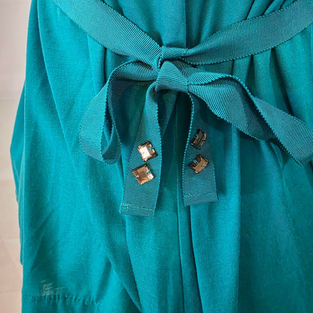 Armani Exchange Womens Teal Studded V-Neck Babydoll Top Lyocell Tie Back Small - Picture 6 of 7